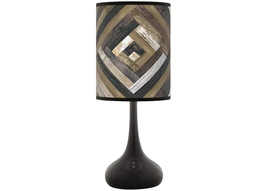 Woodwork Diamonds Giclee Shade Black Droplet Rustic Modern Table Lamp