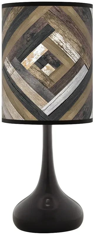 Woodwork Diamonds Giclee Shade Black Droplet Rustic Modern Table Lamp