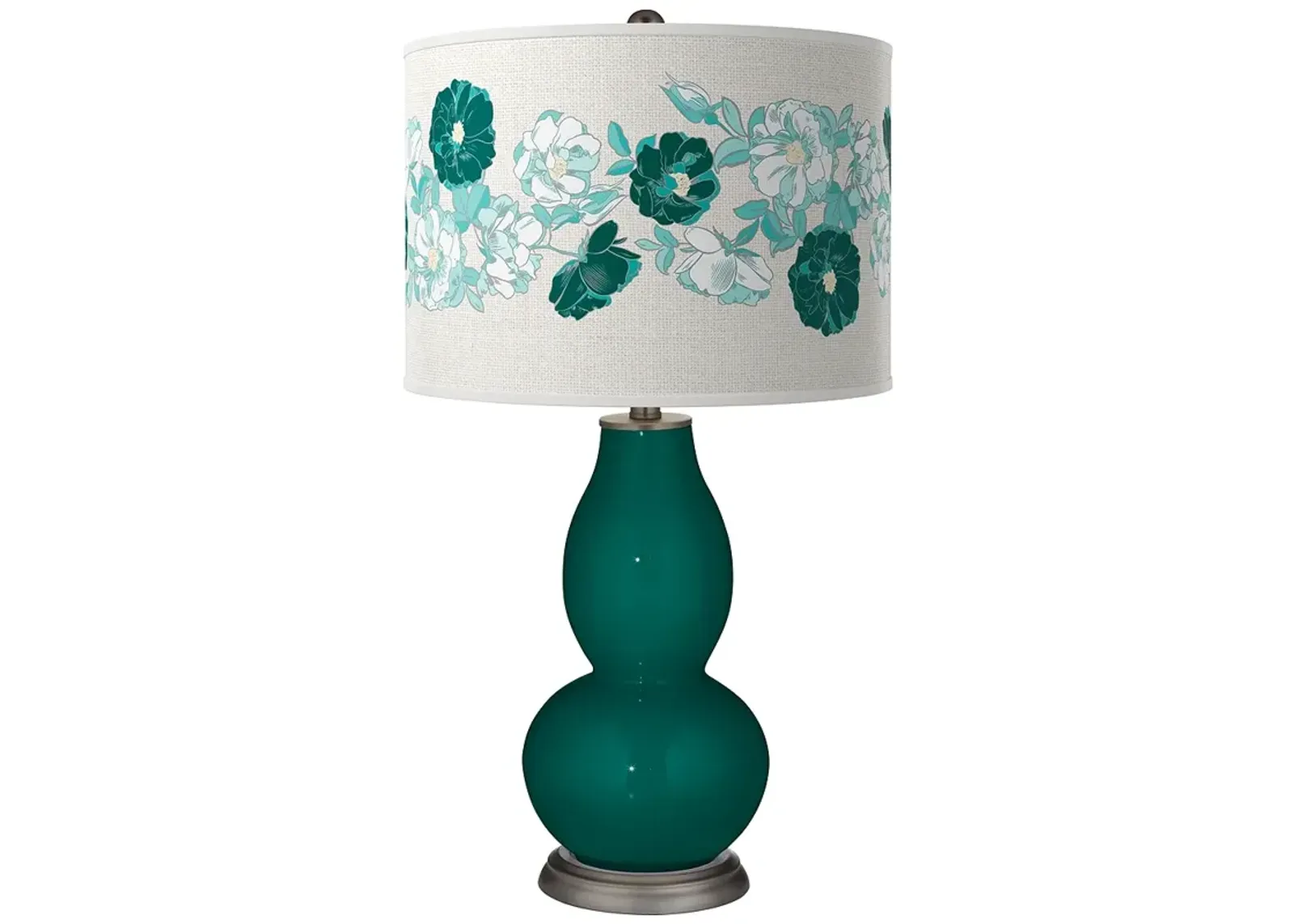 Blue Peacock Rose Bouquet Double Gourd Table Lamp