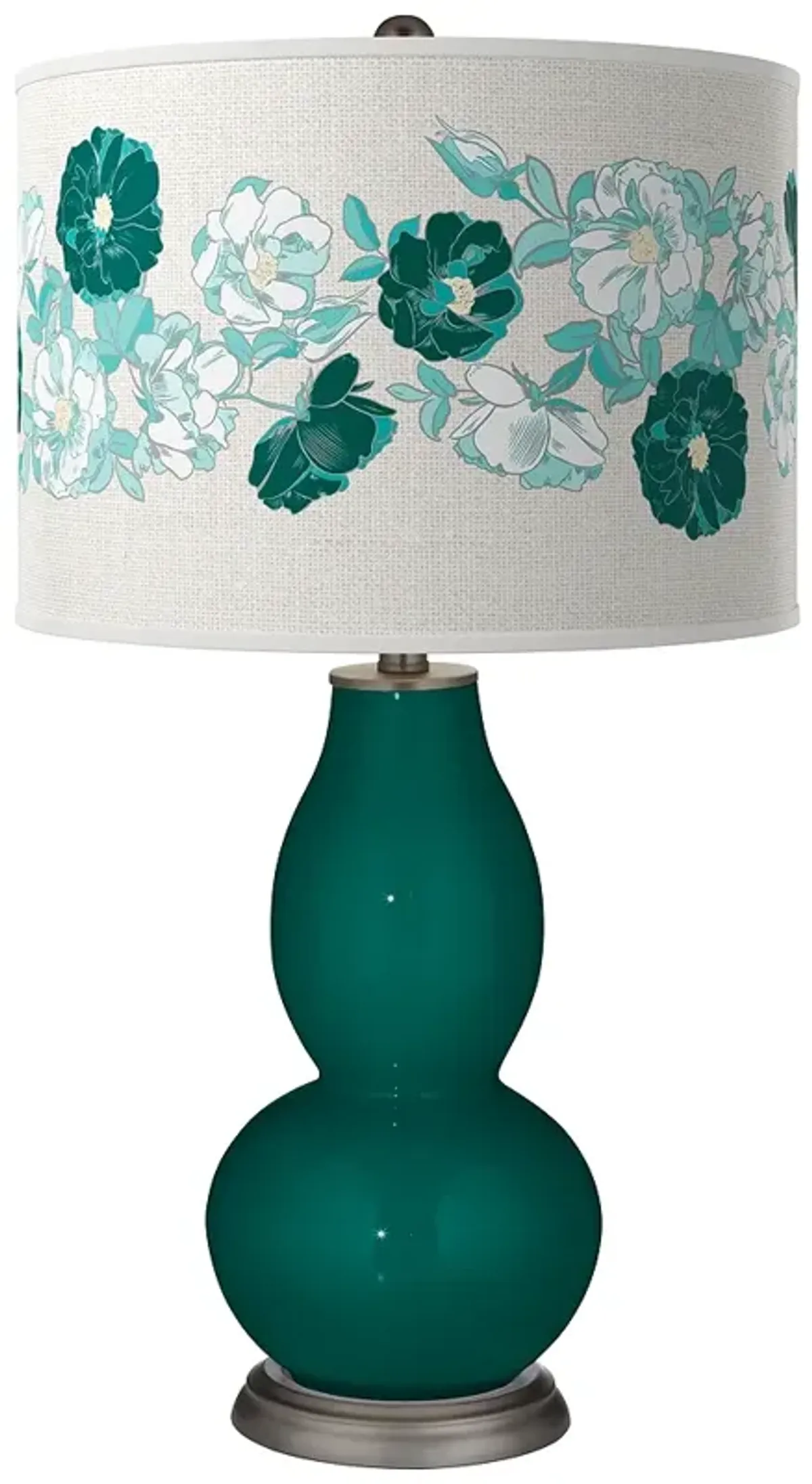 Blue Peacock Rose Bouquet Double Gourd Table Lamp