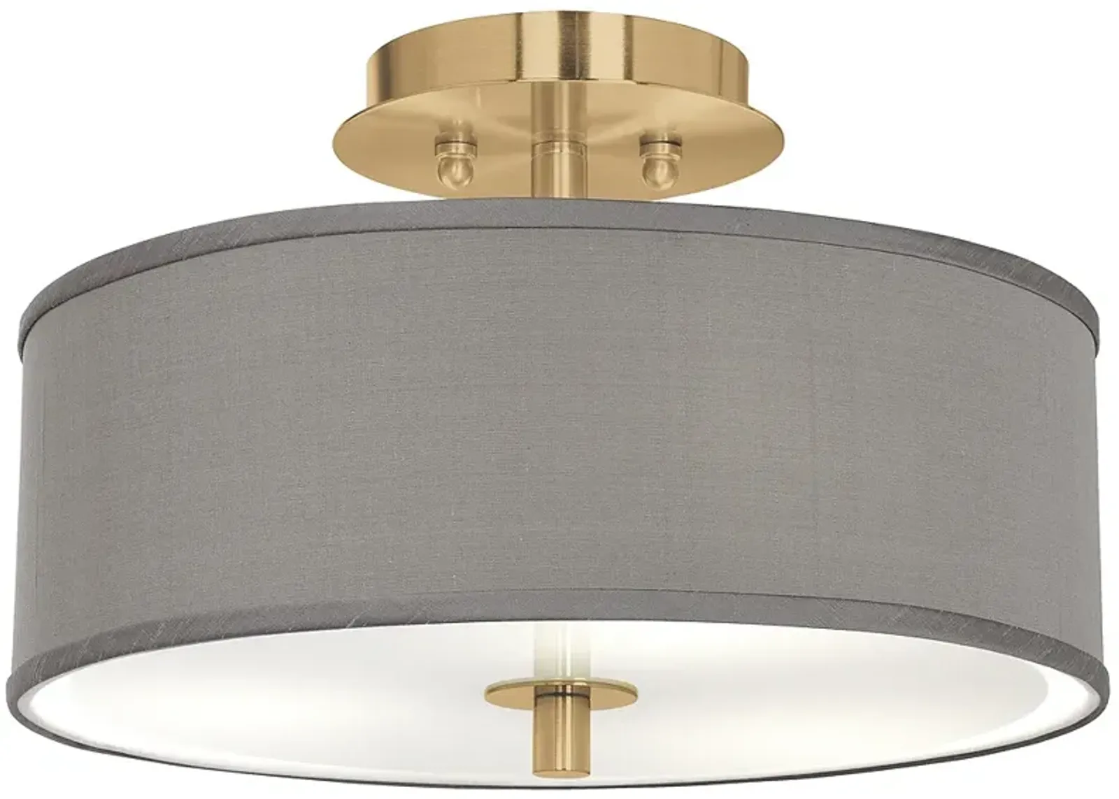 Gray Faux Silk Gold 14" Wide Ceiling Light