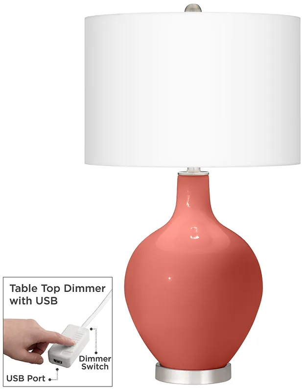 Color Plus Ovo 28 1/2" Coral Reef Pink Table Lamp With USB Dimmer