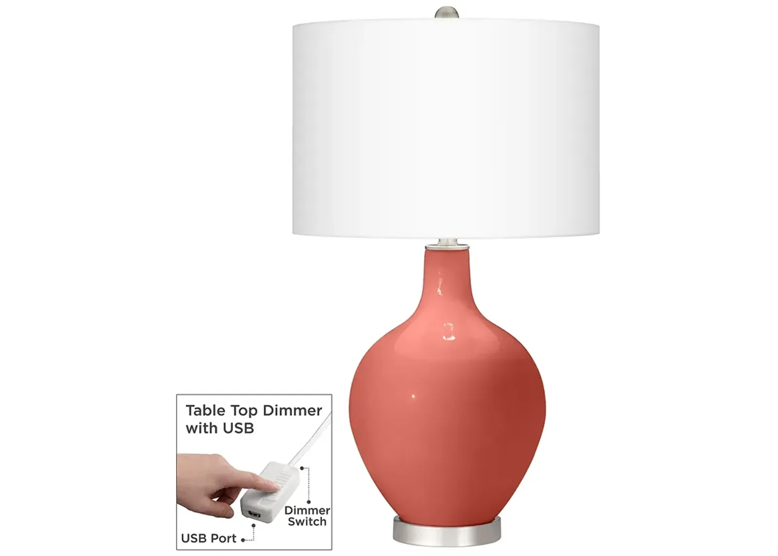 Color Plus Ovo 28 1/2" Coral Reef Pink Table Lamp with USB Dimmer