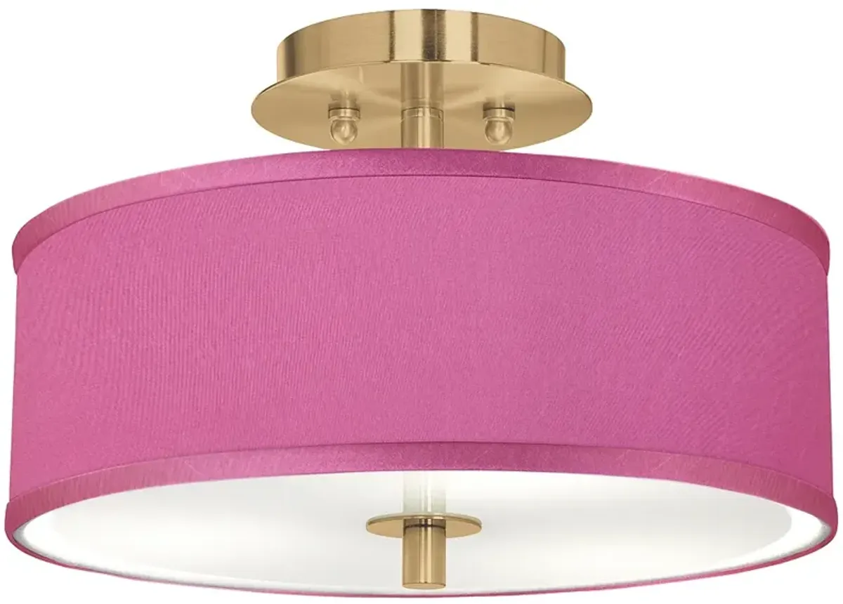 Pink Orchid Faux Silk Gold 14" Wide Ceiling Light