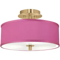 Pink Orchid Faux Silk Gold 14" Wide Ceiling Light