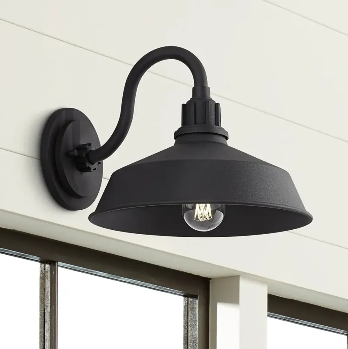 Arnett 10 1/2" High Textured Black Barn Light Wall Sconce