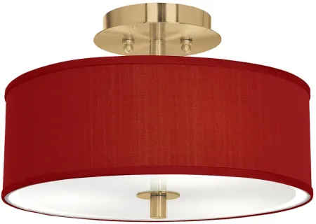 Red Faux Silk Gold 14" Wide Ceiling Light