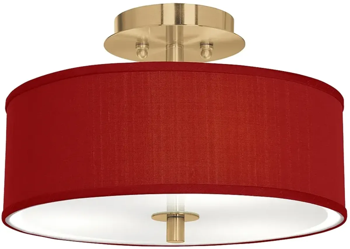 Red Faux Silk Gold 14" Wide Ceiling Light