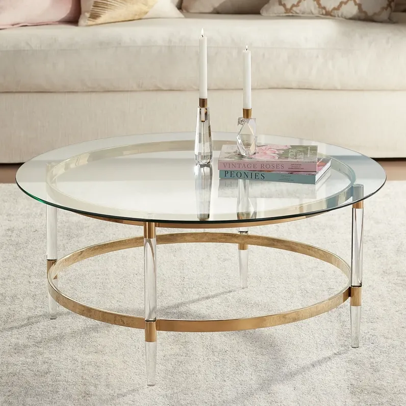 Saarinen 38" Wide Gold and Glass Coffee Table