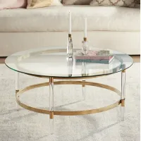 Saarinen 38" Wide Gold and Glass Coffee Table