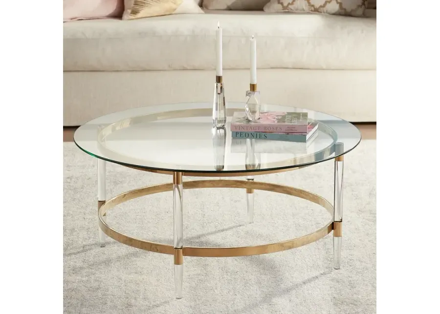 Saarinen 38" Wide Gold and Glass Coffee Table