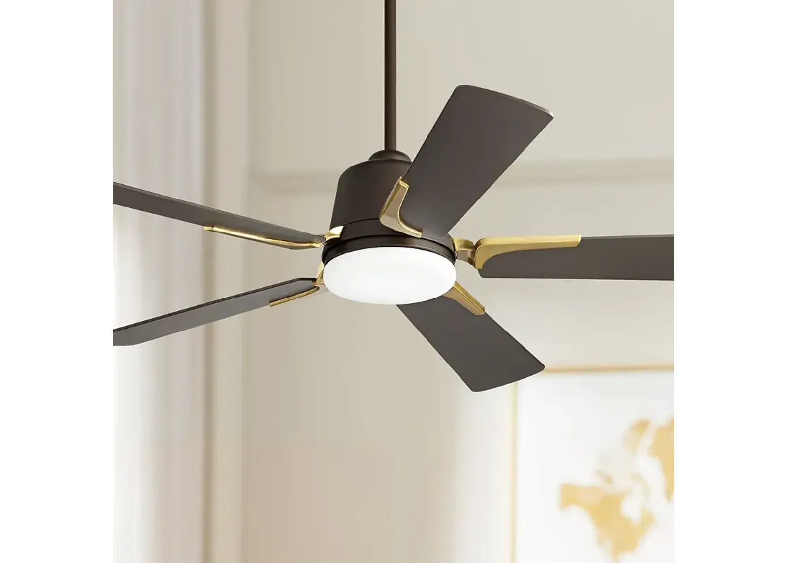 54" Casa Vieja Desteny Bronze Soft Brass LED Ceiling Fan with Remote