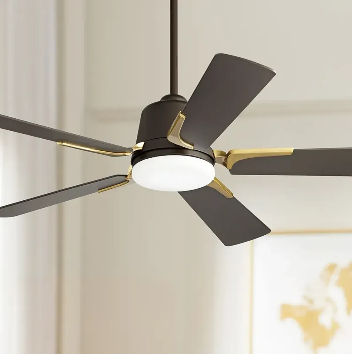 54" Casa Vieja Desteny Bronze Soft Brass LED Ceiling Fan with Remote