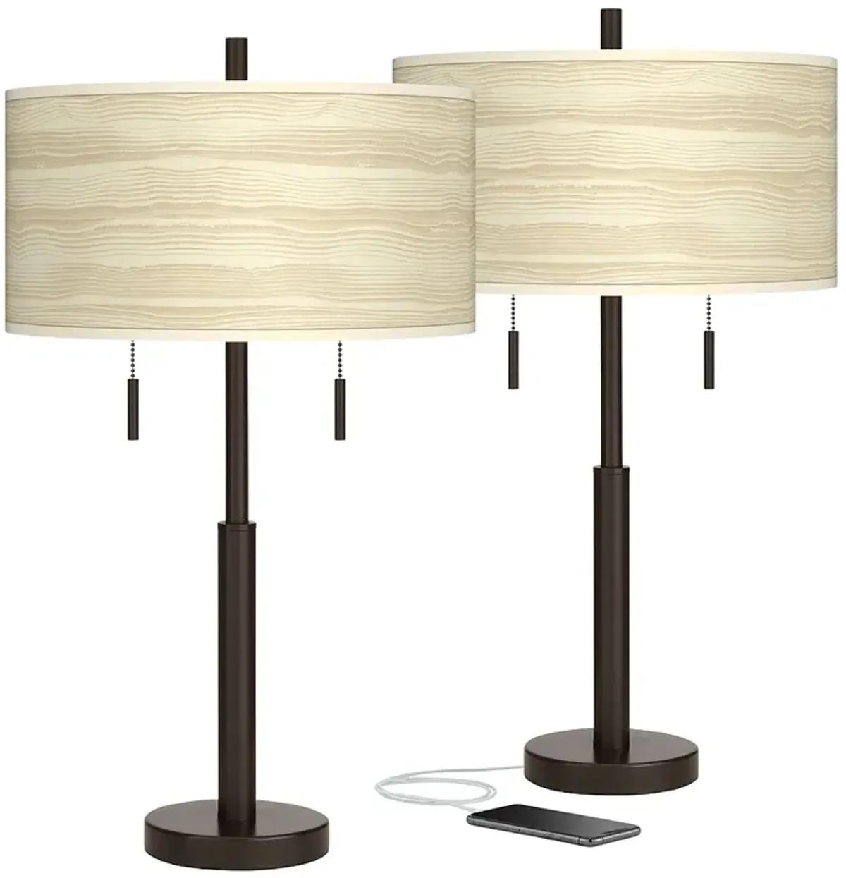 Birch Blonde Robbie Bronze USB Table Lamps Set of 2