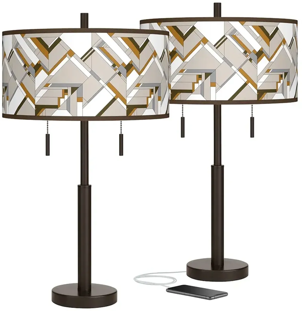 Craftsman Mosaic Robbie Bronze USB Table Lamps Set of 2