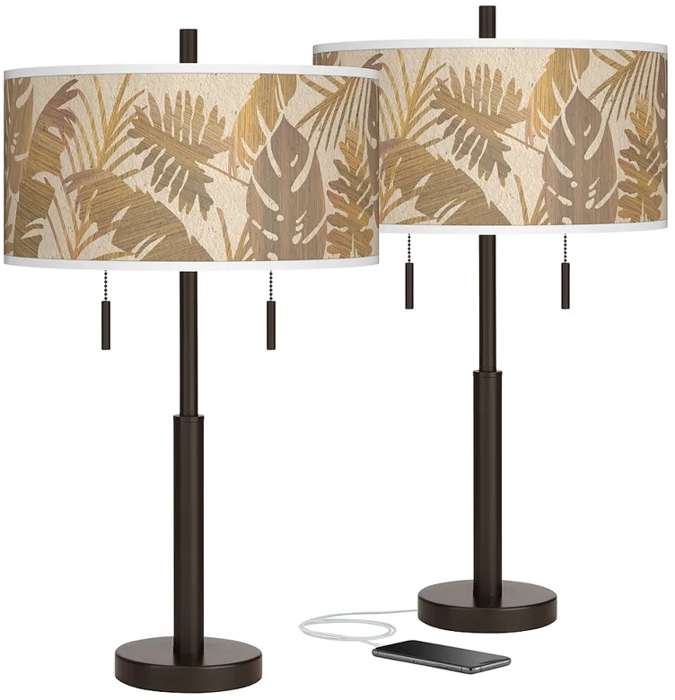 Tropical Woodwork Robbie Bronze USB Table Lamps Set of 2