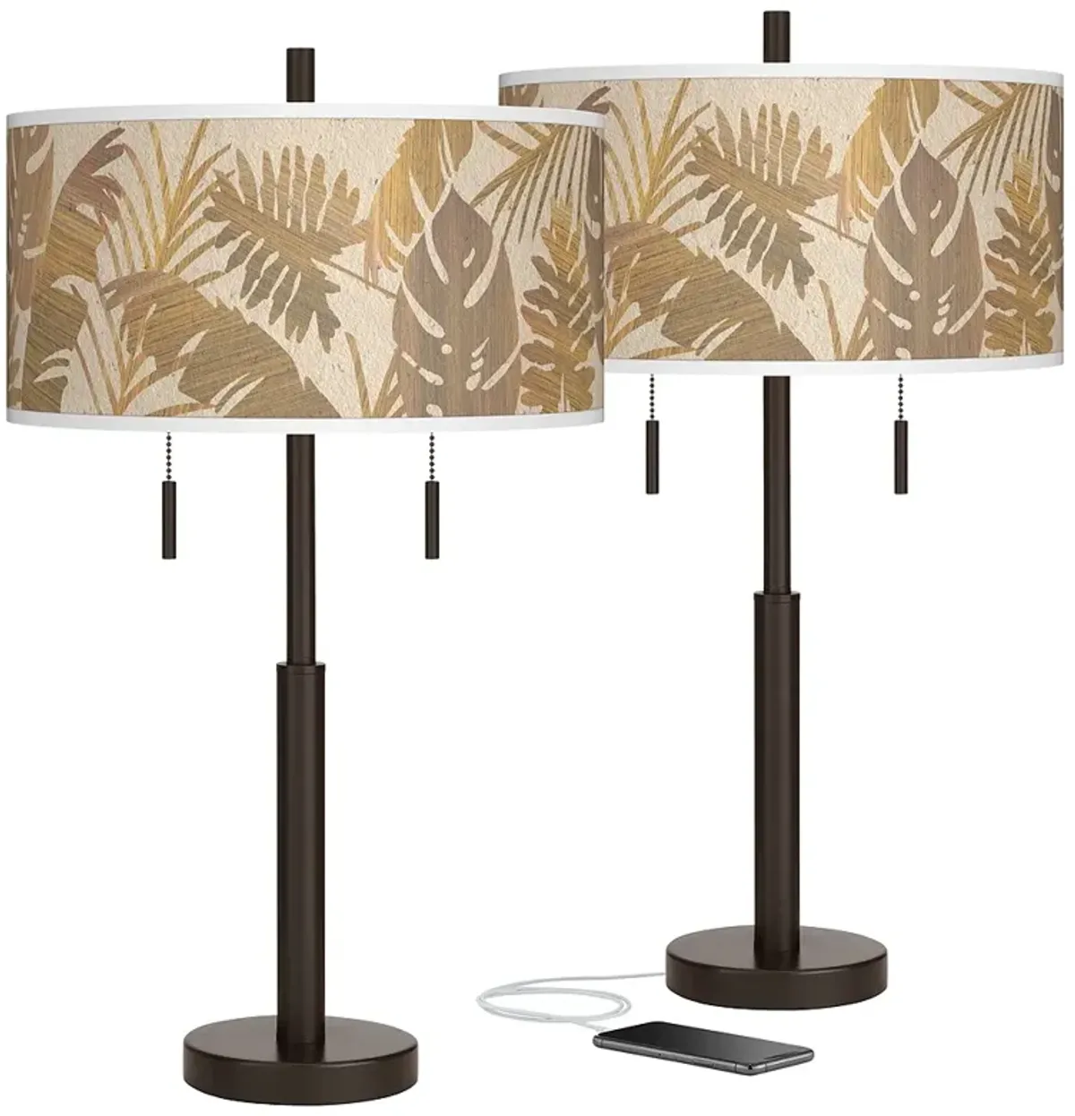 Tropical Woodwork Robbie Bronze USB Table Lamps Set of 2