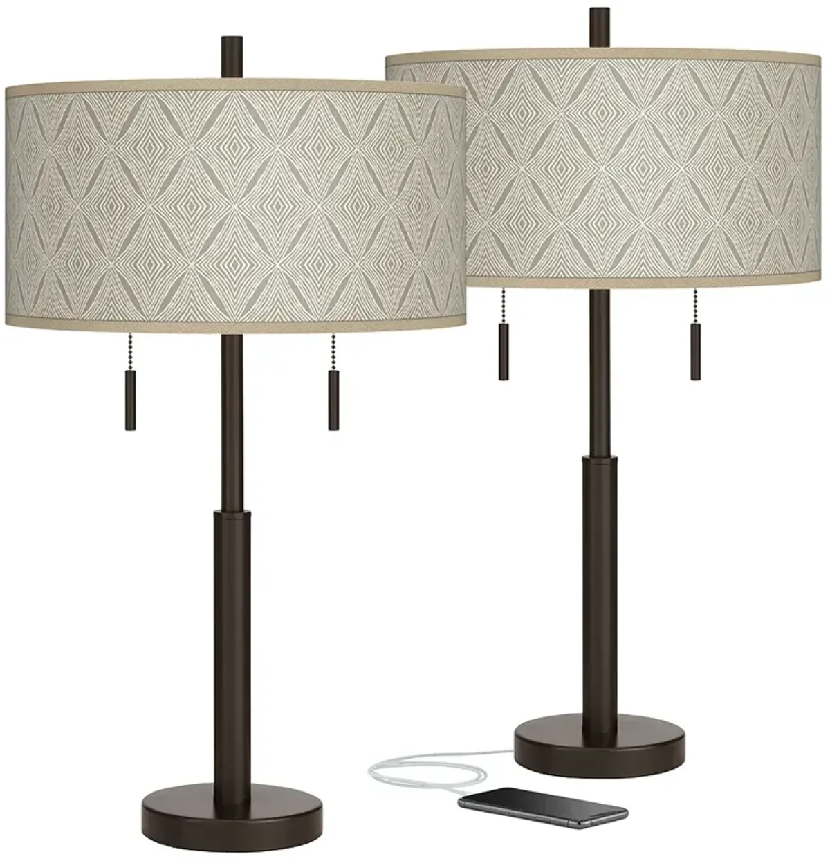 Moroccan Diamonds Robbie Bronze USB Table Lamps Set of 2