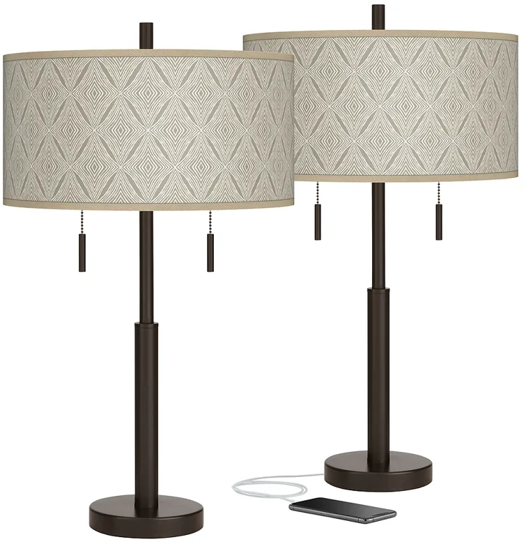 Moroccan Diamonds Robbie Bronze USB Table Lamps Set of 2