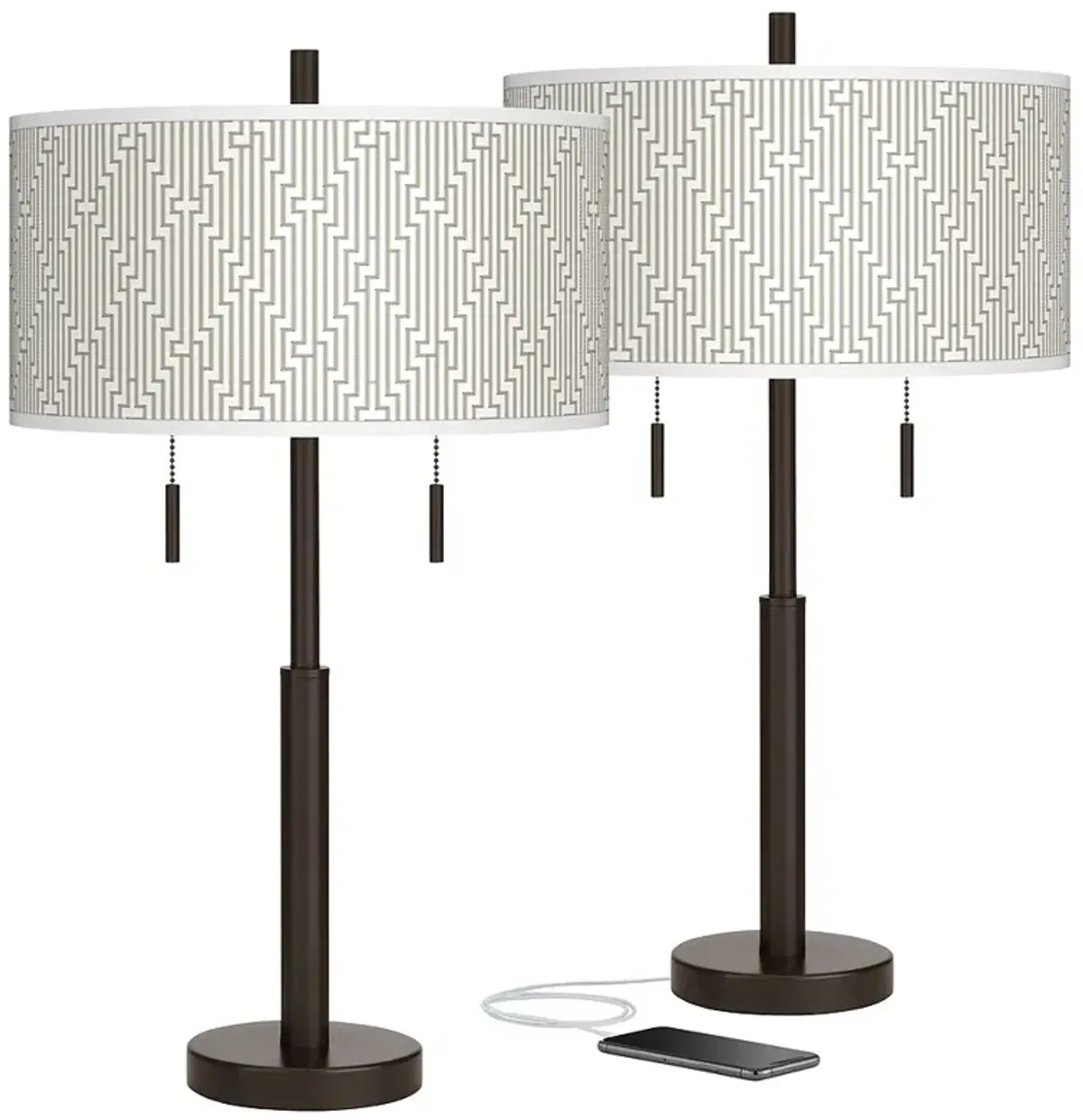 Diamond Maze Robbie Bronze USB Table Lamps Set of 2