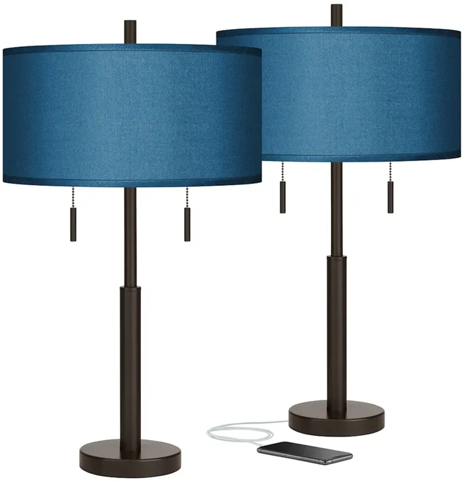 Possini Euro Robbie 25 1/2" Blue Faux Silk USB Table Lamps Set of 2