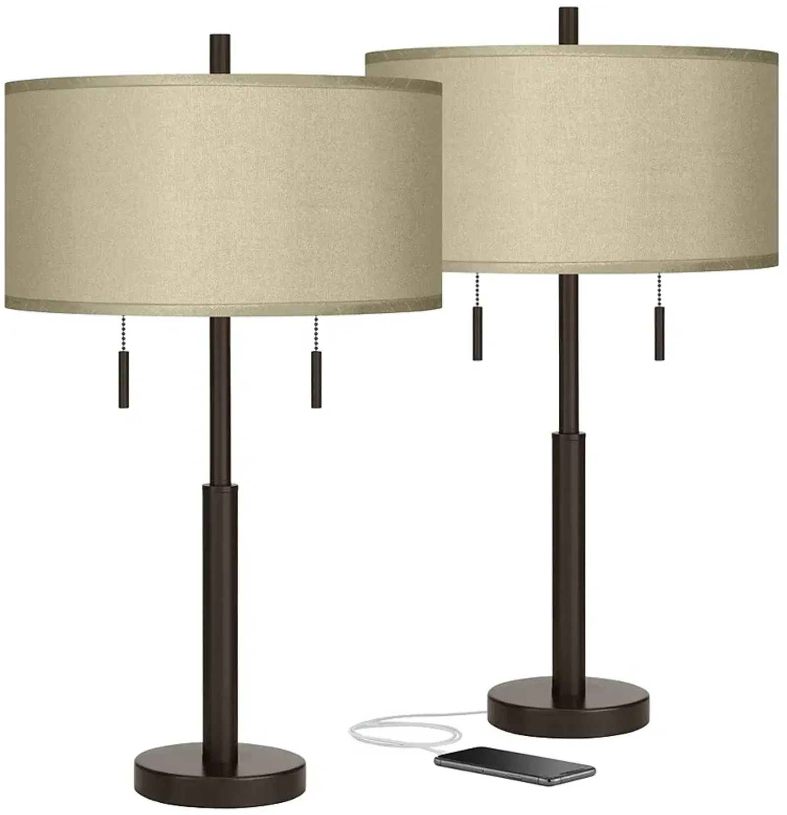 Possini Euro Robbie 25 1/2" Sesame and Bronze USB Table Lamps Set of 2