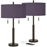 Possini Euro 25 1/2" Robbie Eggplant Purple USB Table Lamps Set of 2