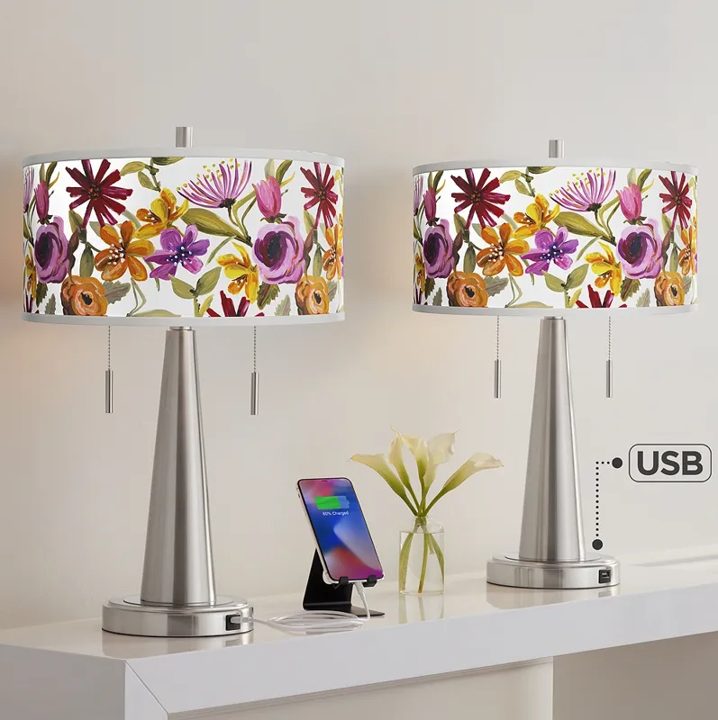 Bountiful Blooms Vicki Nickel USB Table Lamps Set of 2