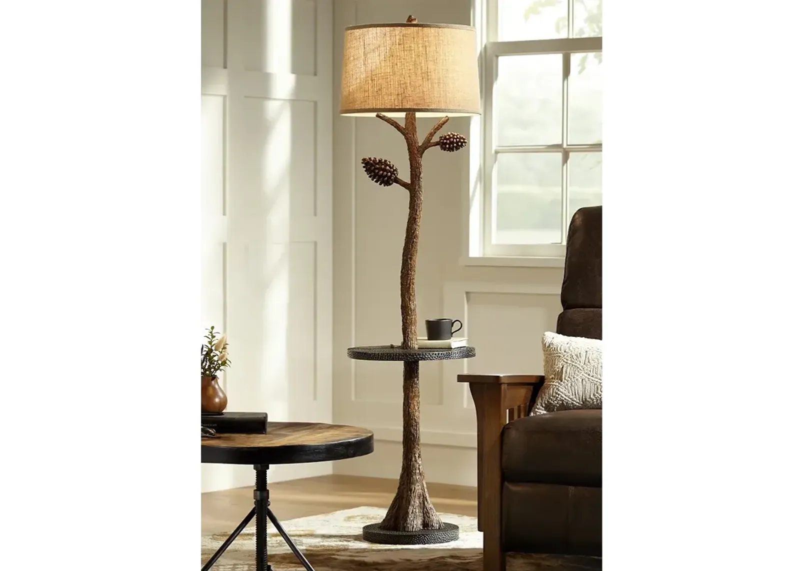 Franklin Iron Works 67" Tree Trunk Tray Table Floor Lamp