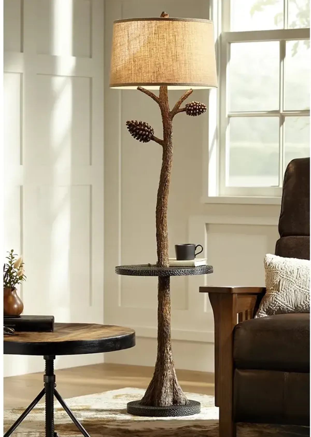 Franklin Iron Works 67" Tree Trunk Tray Table Floor Lamp