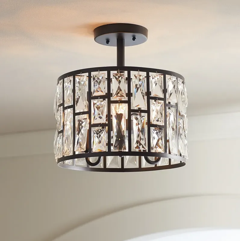 Sofie 11 3/4" Wide Black and Crystal Ceiling Light