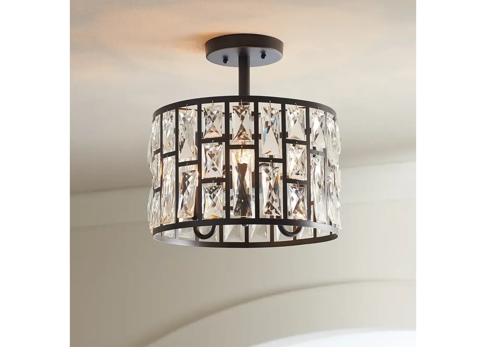 Sofie 11 3/4" Wide Black and Crystal Ceiling Light