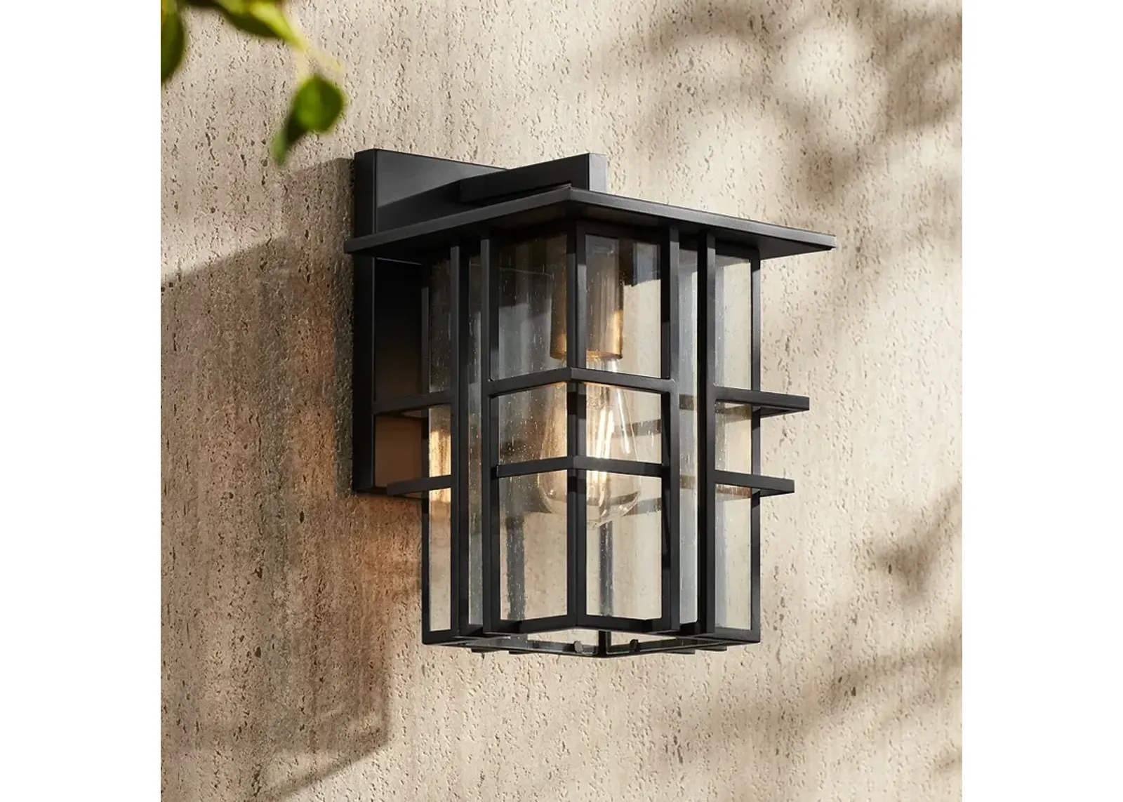 Possini Euro Arley 12" High Black and Seeded Glass Outdoor Wall Light