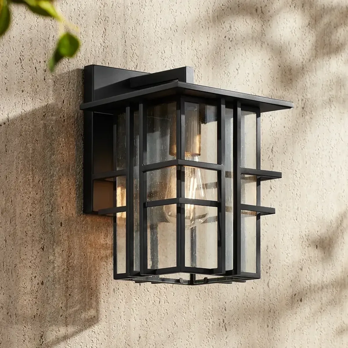 Possini Euro Arley 12" High Black and Seeded Glass Outdoor Wall Light