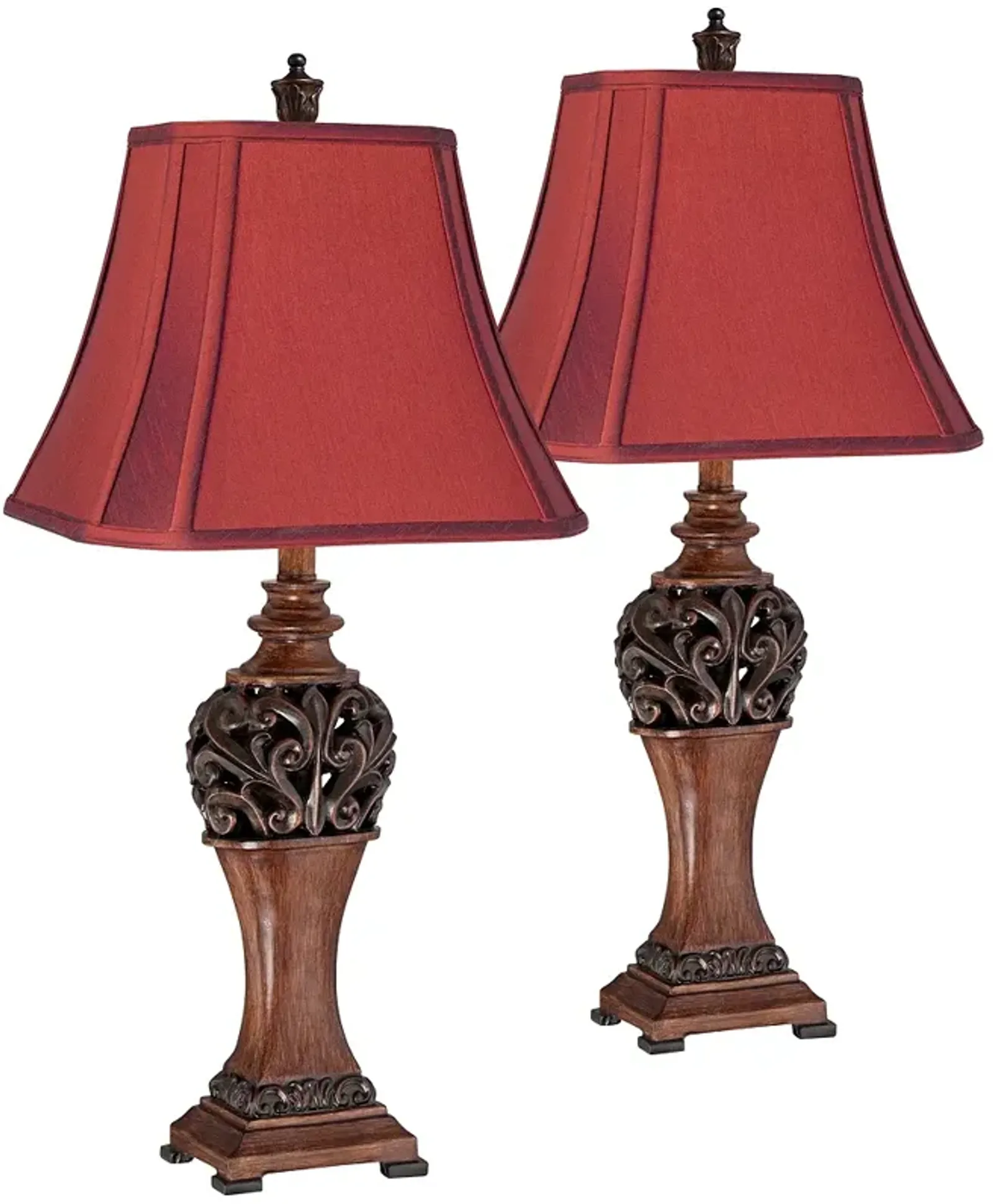 Regency Hill Exeter 30" Wood Finish Red Shade Table Lamps Set of 2