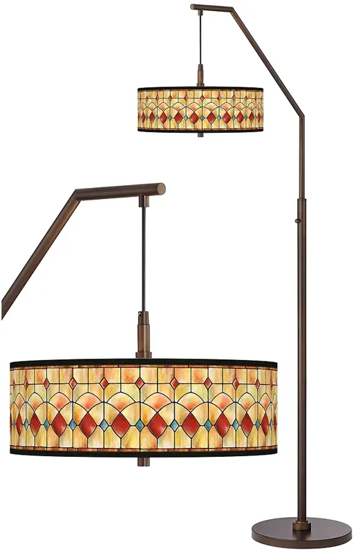 Giclee Glow Reds Shade Pattern 71 1/2" Bronze Arc Floor Lamp