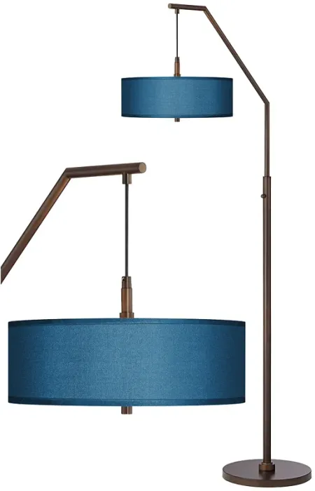 Possini Euro 71 1/2" Blue Drum Bronze Downbridge Arc Floor Lamp