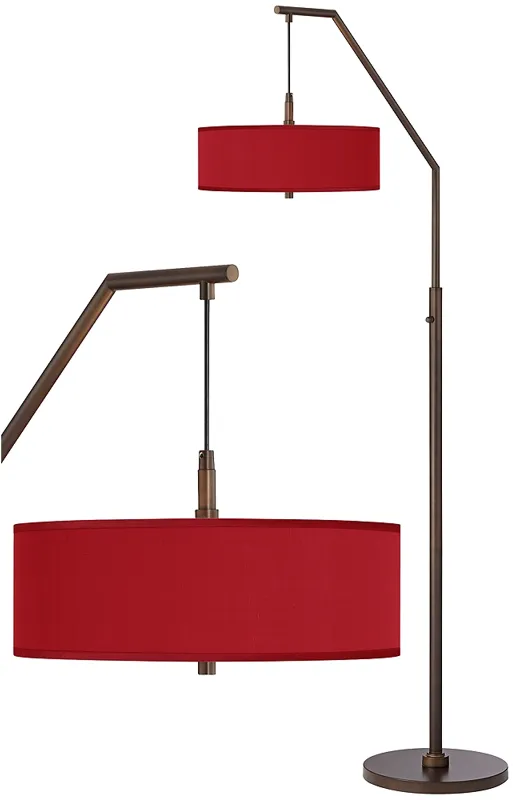 Possini Euro 71 1/2" Red Shade Bronze Downbridge Arc Floor Lamp