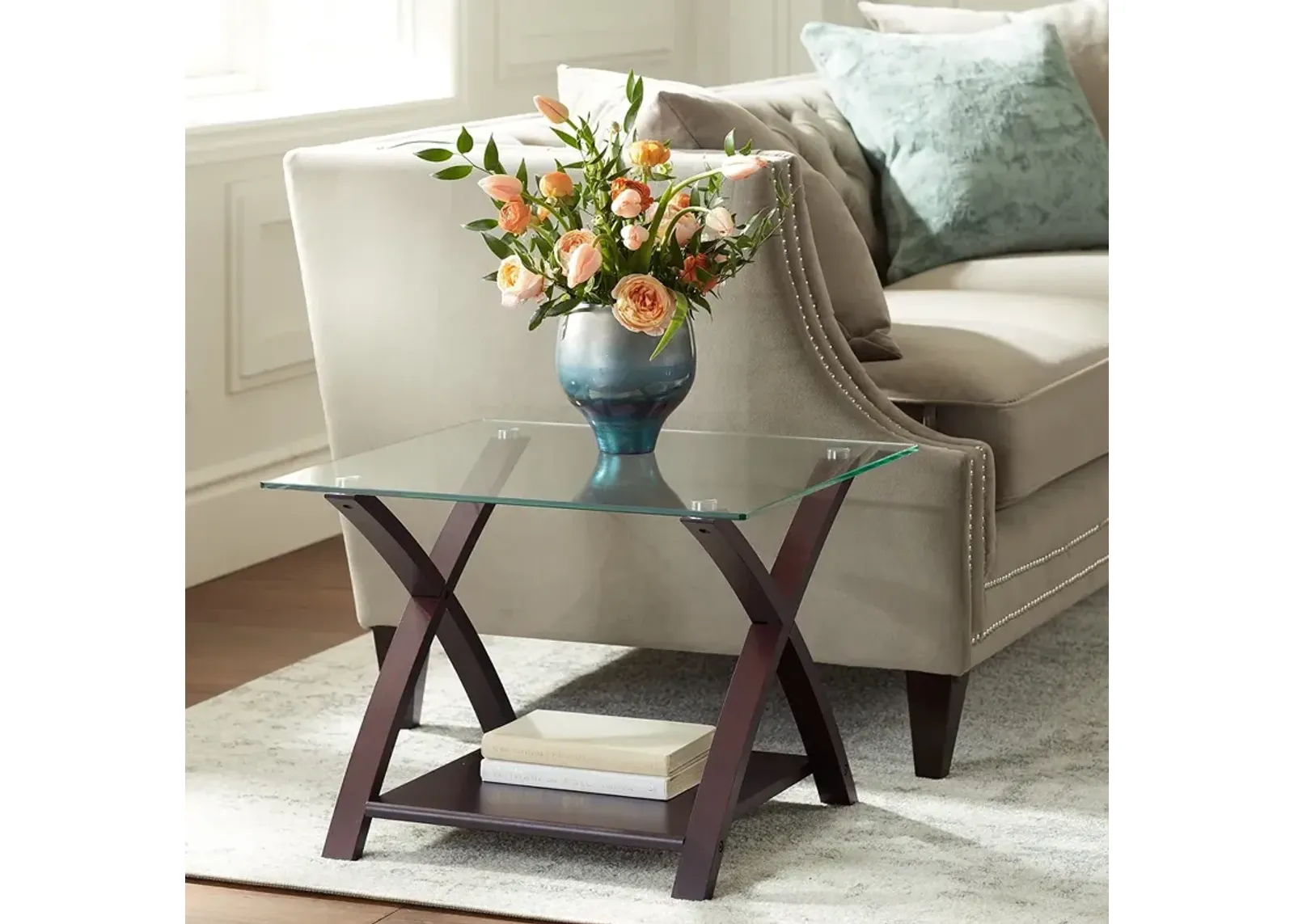 Ashton Espresso Wood and Glass Top End Table