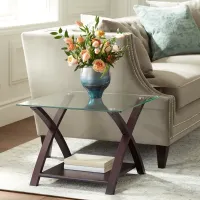 Ashton Espresso Wood and Glass Top End Table