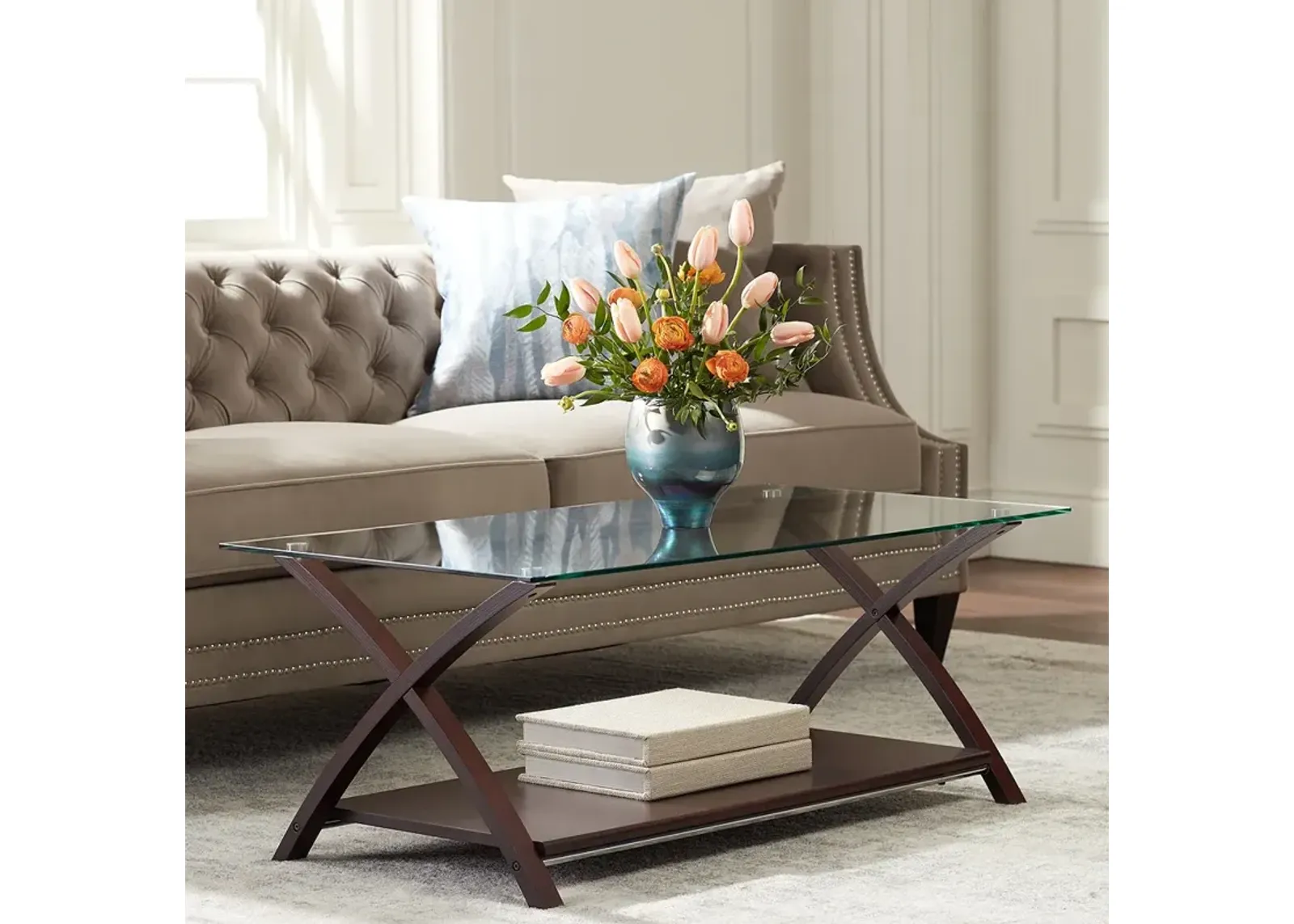 Ashton Espresso Wood and Glass Top Coffee Table