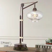 Calyx Industrial Bronze Desk Lamp with Workstation Base