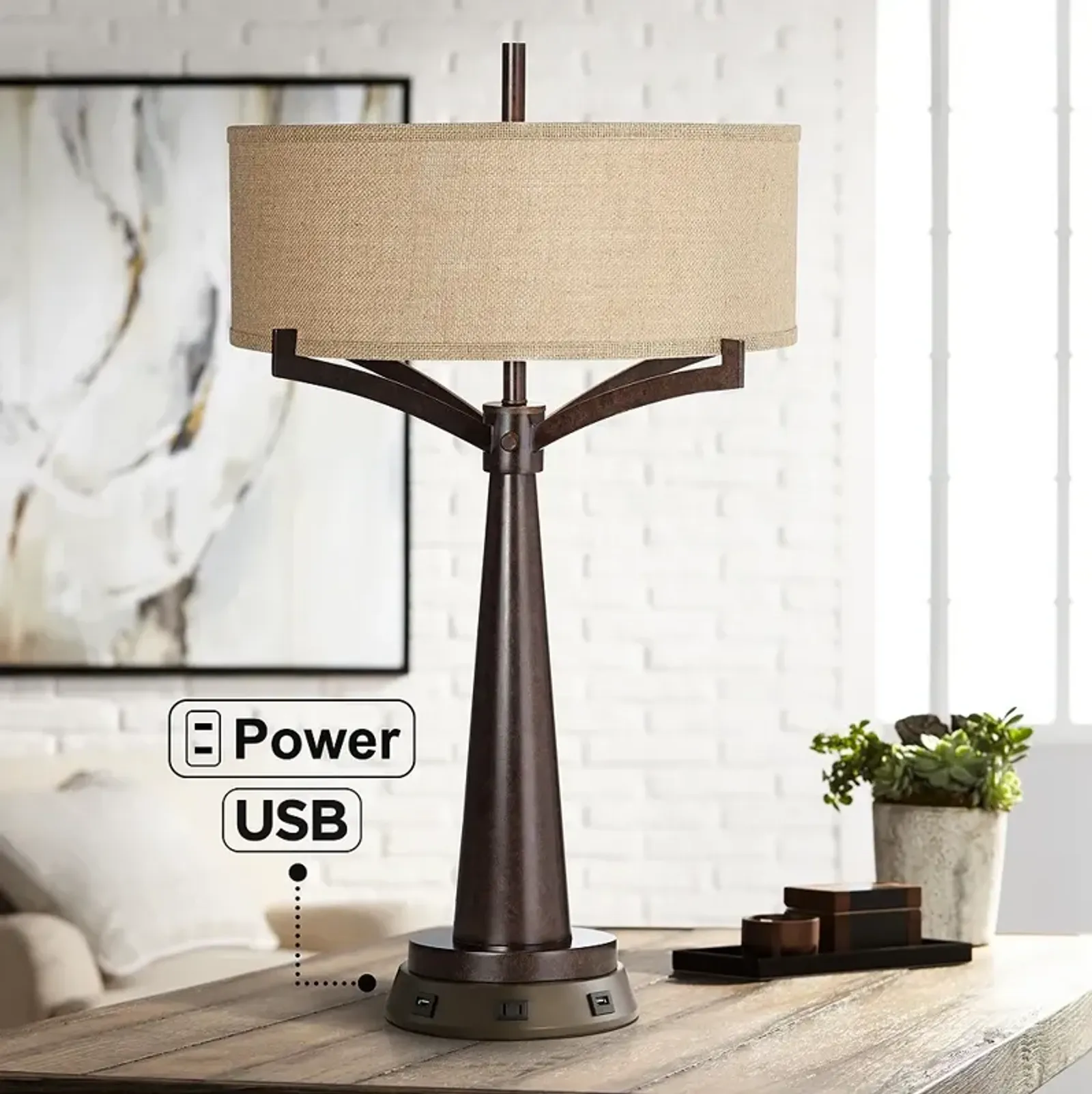 Franklin Iron Works Tremont Bronze Iron Table Lamp with Workstation Base