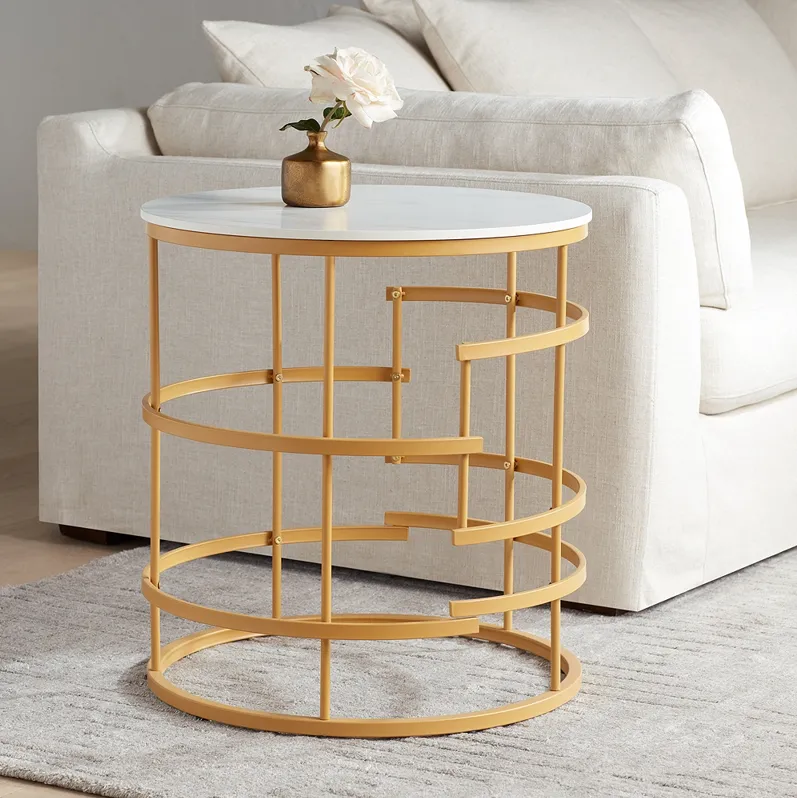 Brassica 23 3/4" Wide Faux Marble and Gold Modern Tea Table
