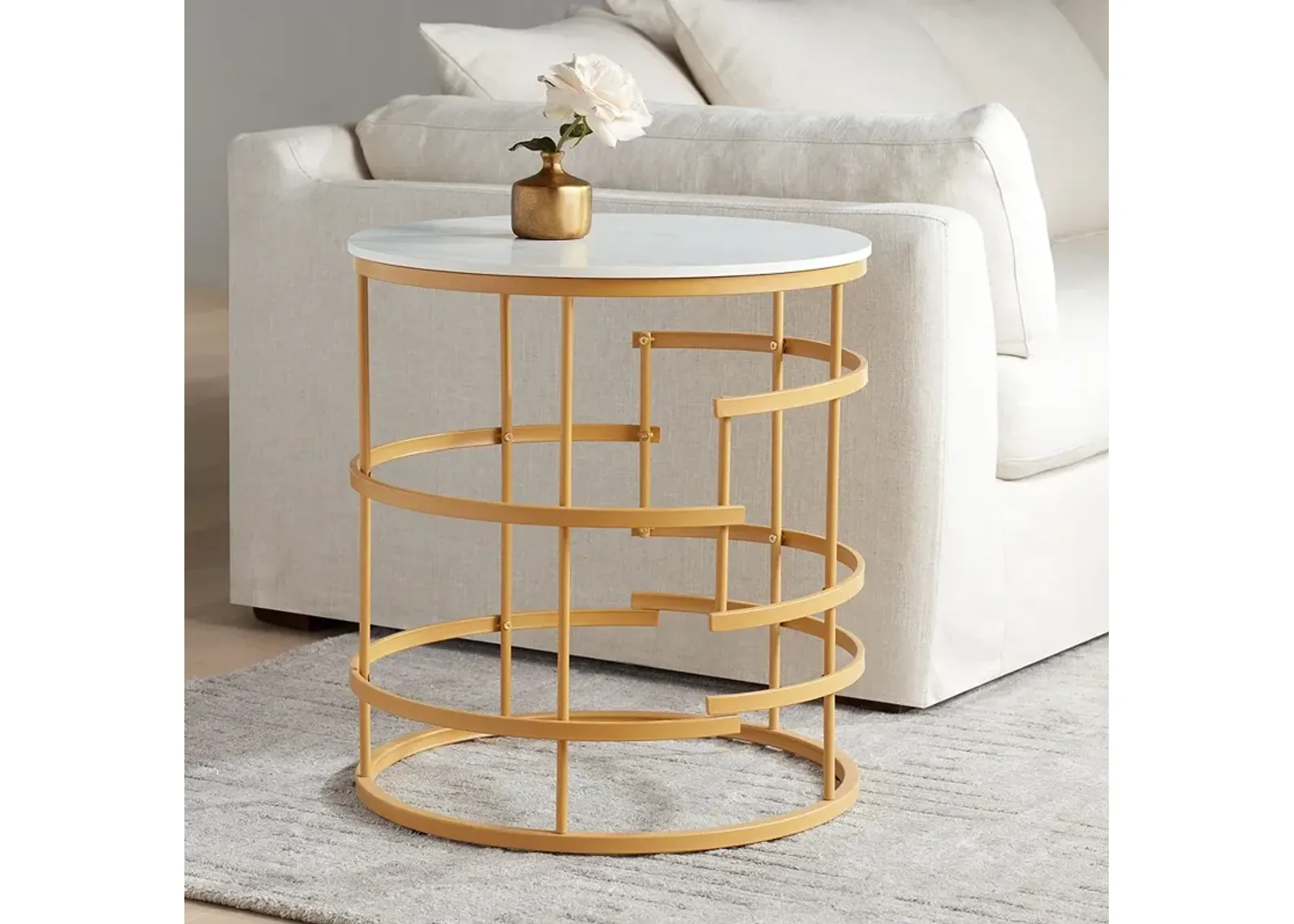 Brassica 23 3/4" Wide Faux Marble and Gold Modern Tea Table