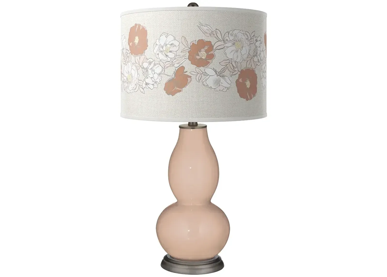 Italian Coral Rose Bouquet Double Gourd Table Lamp