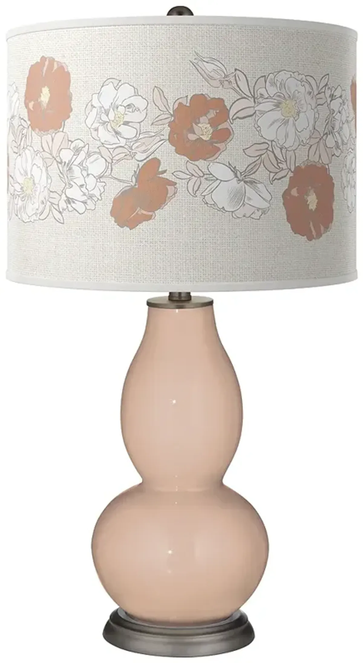 Italian Coral Rose Bouquet Double Gourd Table Lamp