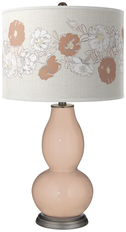 Italian Coral Rose Bouquet Double Gourd Table Lamp