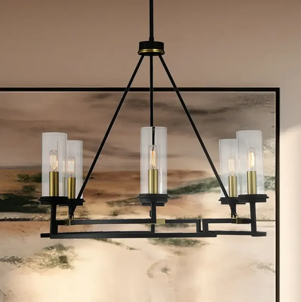 Minka-Lavery Hillstone 6-Light Black and Soft Brass Chandelier