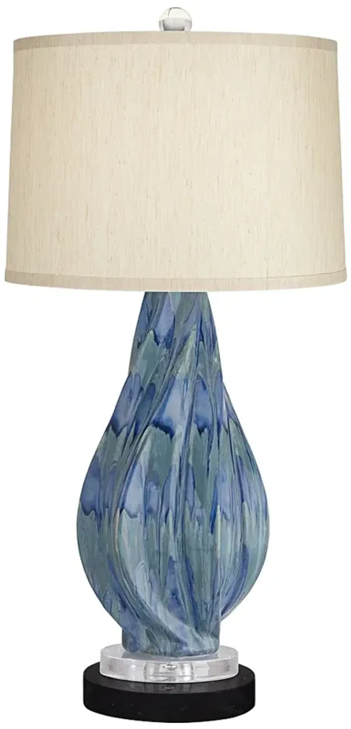 Possi Euro Teresa Teal Ceramic Table Lamp with Round Black Marble Riser